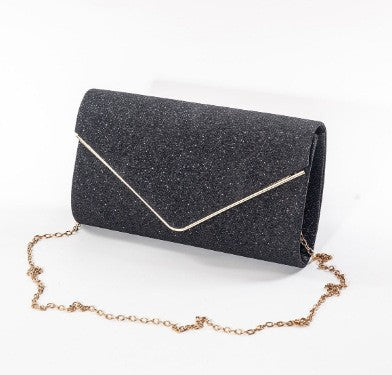 Fine Glitter Envelope Clutch with V Bar Flap