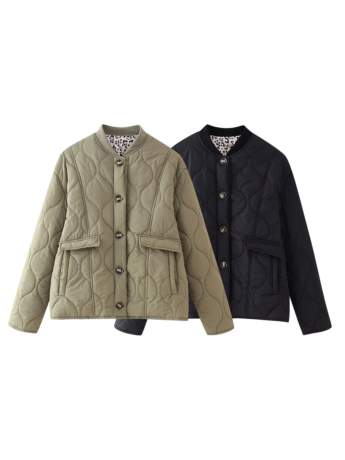 Quilted Leopard Lined Collarless Jacket
