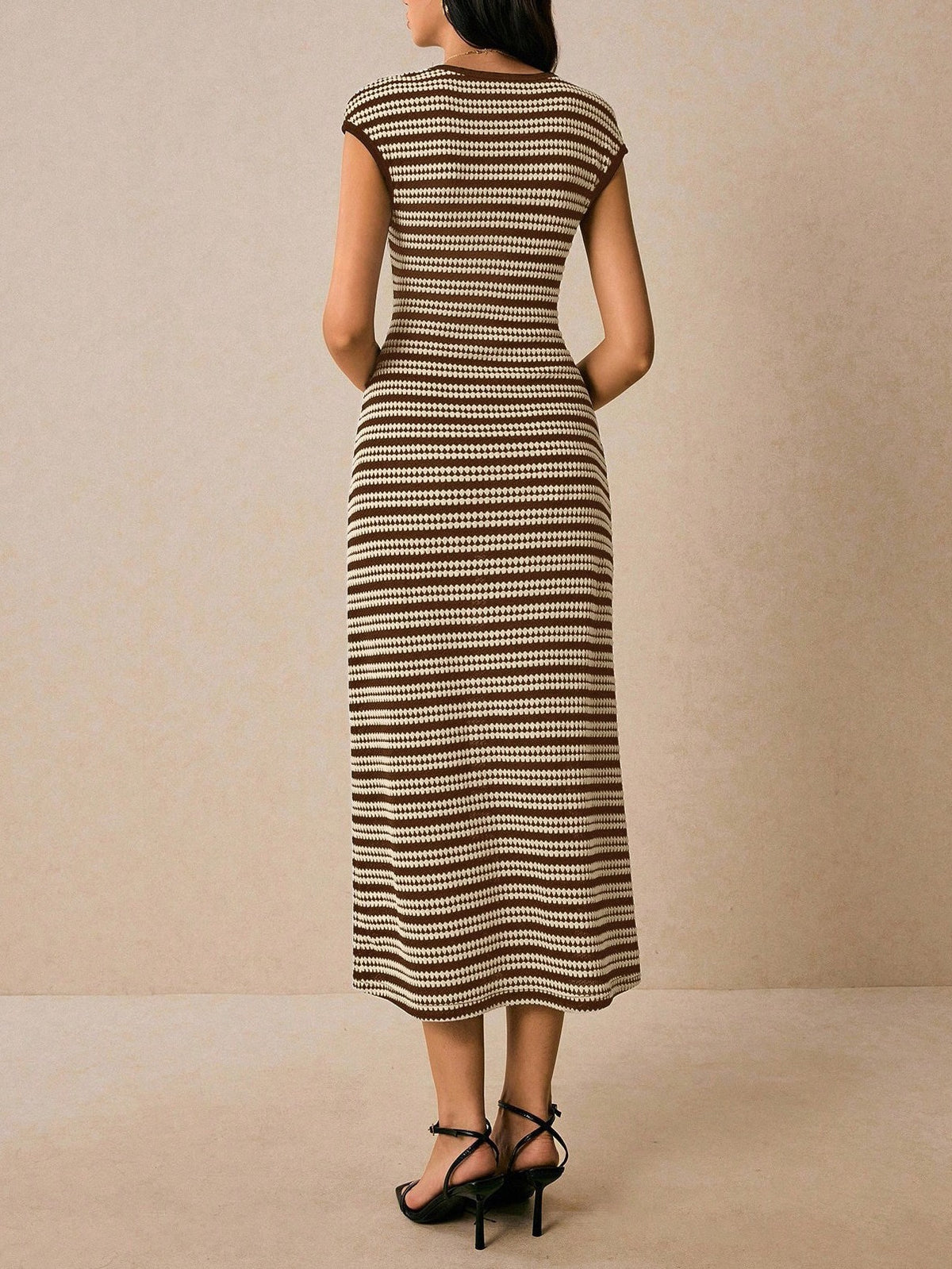 Striped Ribbed Knit Bodycon Midi Dress