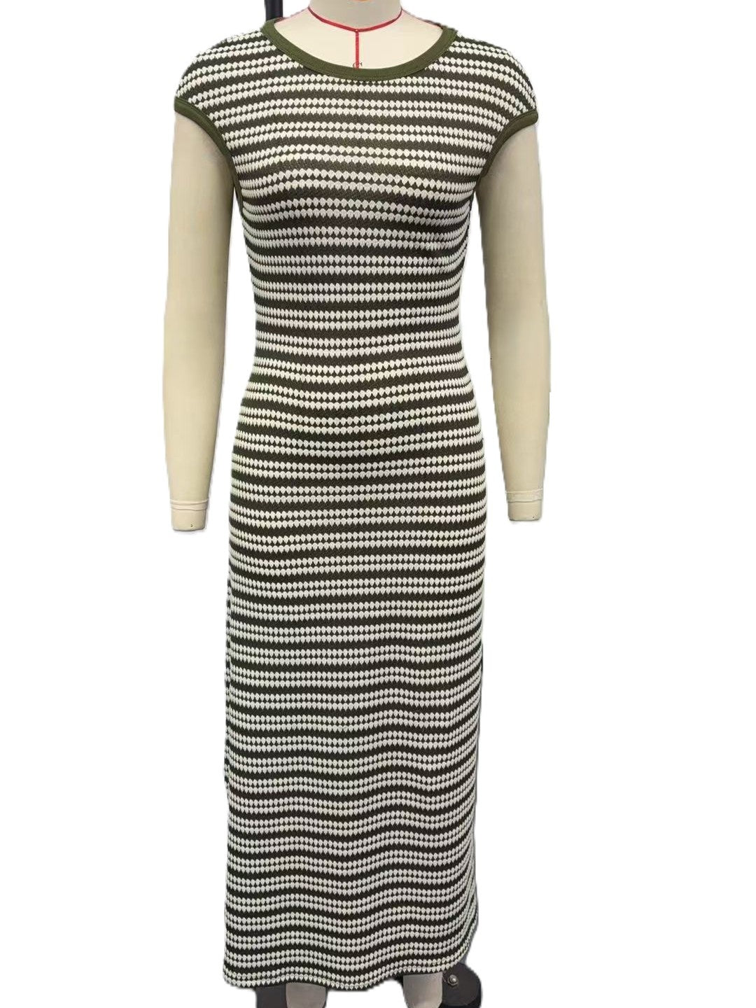 Striped Ribbed Knit Bodycon Midi Dress - view 1