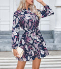 Printed Button Front Tiered Mini Dress - Blue