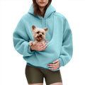 Plush Fleece Hoodie With Front Pet Pouch - Blue