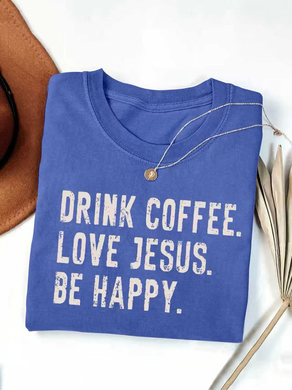 Retro Faith Slogan Short Sleeve Graphic Tee - Blue