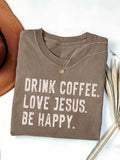 Retro Faith Slogan Short Sleeve Graphic Tee - Coffee