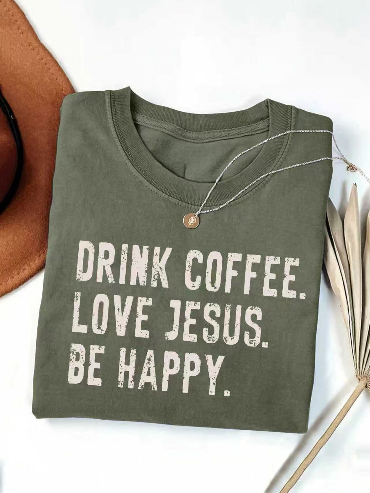 Retro Faith Slogan Short Sleeve Graphic Tee - Green