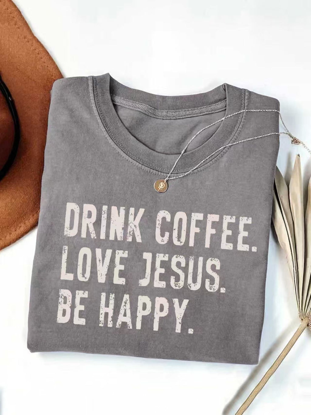 Retro Faith Slogan Short Sleeve Graphic Tee - Grey