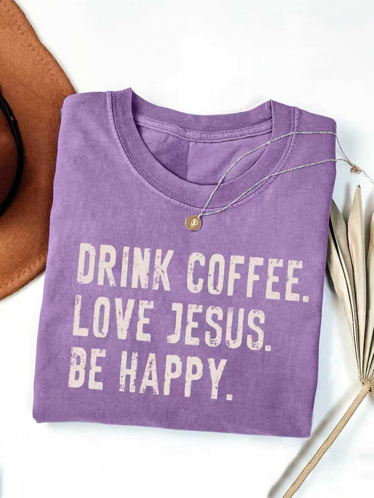 Retro Faith Slogan Short Sleeve Graphic Tee - Purple