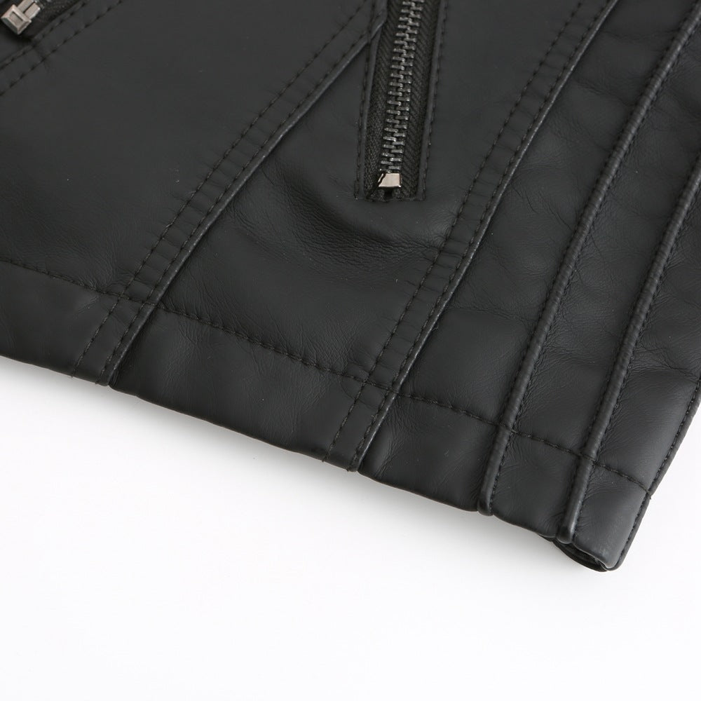 Lace Up Shoulder Faux Leather Moto Jacket - Black - 5