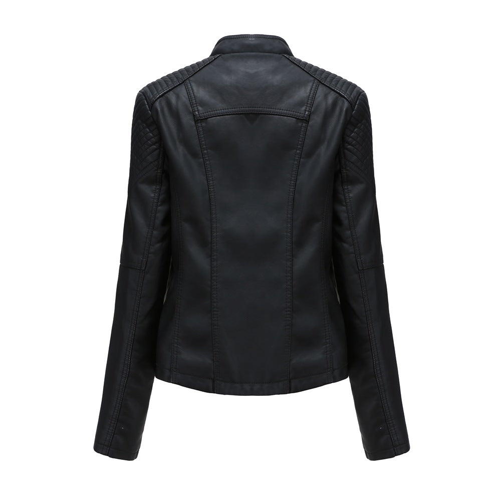 Lace Up Shoulder Faux Leather Moto Jacket - Black - 7