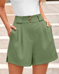 High Waist Pleated Wide Leg Shorts - green