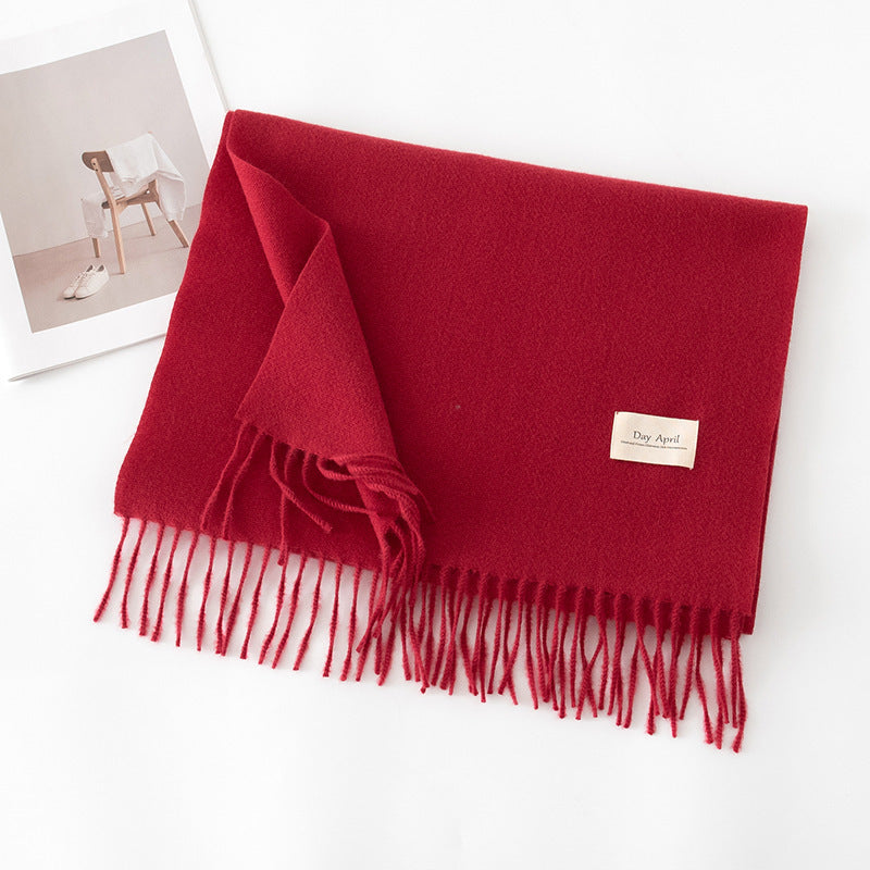 Soft Solid Tassel Blanket Scarf - 02Chili