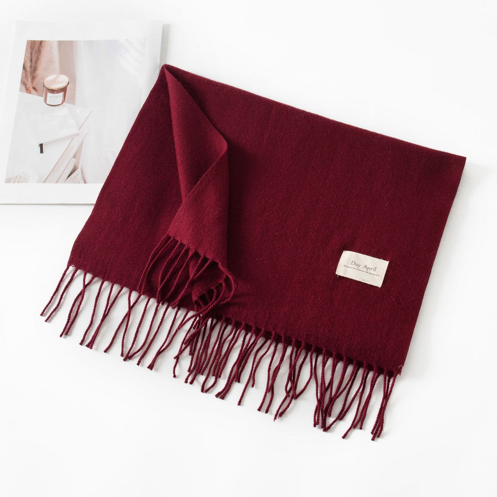 Soft Solid Tassel Blanket Scarf - 04Burgundy