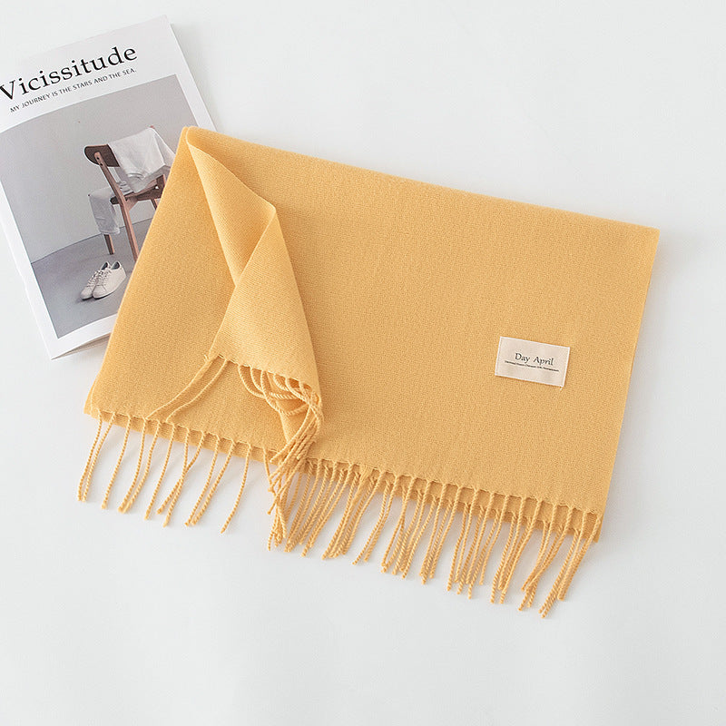 Soft Solid Tassel Blanket Scarf - 08butter