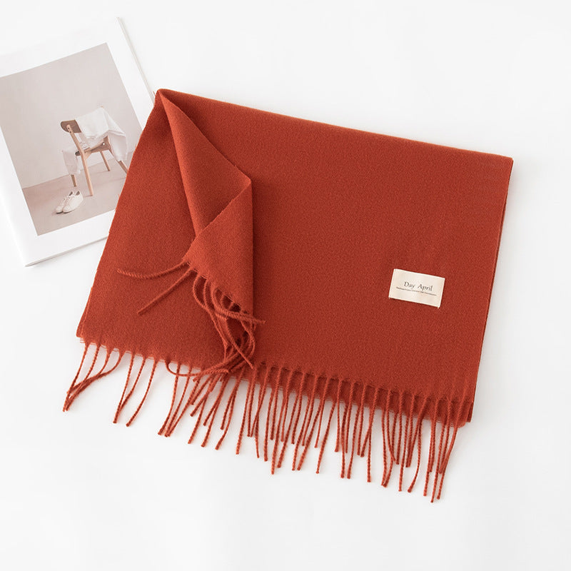 Soft Solid Tassel Blanket Scarf - 09rust