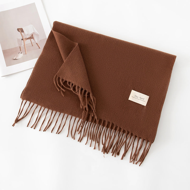 Soft Solid Tassel Blanket Scarf - 13Brown