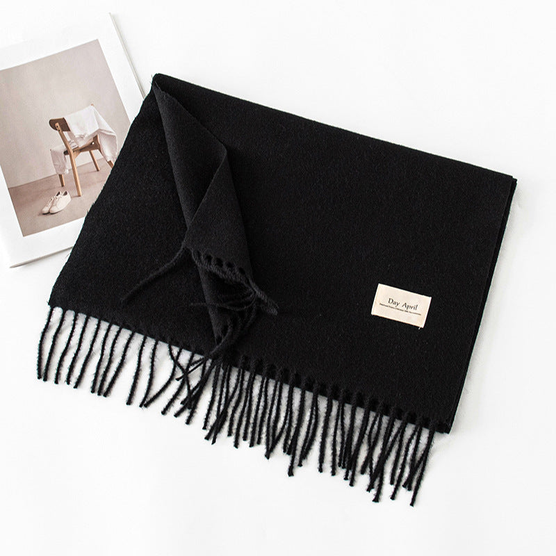 Soft Solid Tassel Blanket Scarf - 15Black