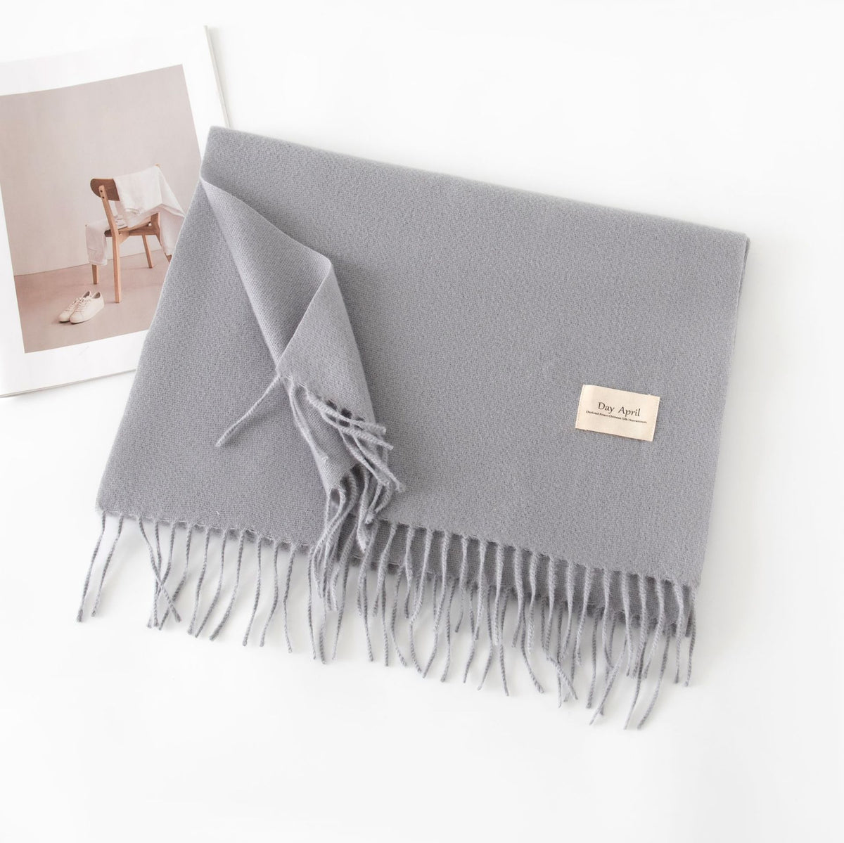 Soft Solid Tassel Blanket Scarf - 18Grey