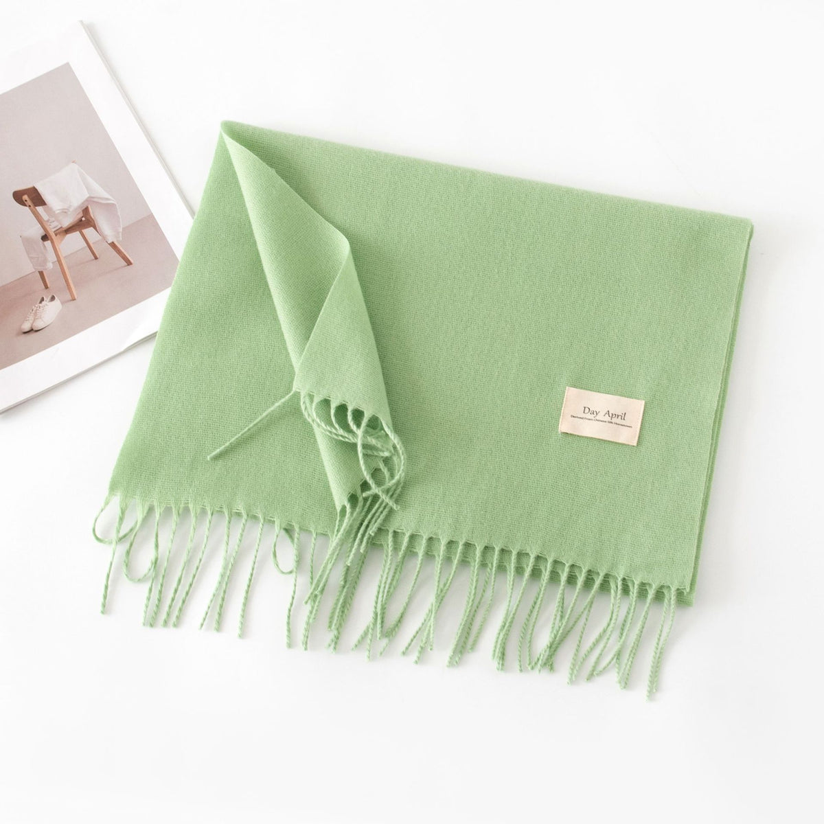 Soft Solid Tassel Blanket Scarf - 23lightgreen