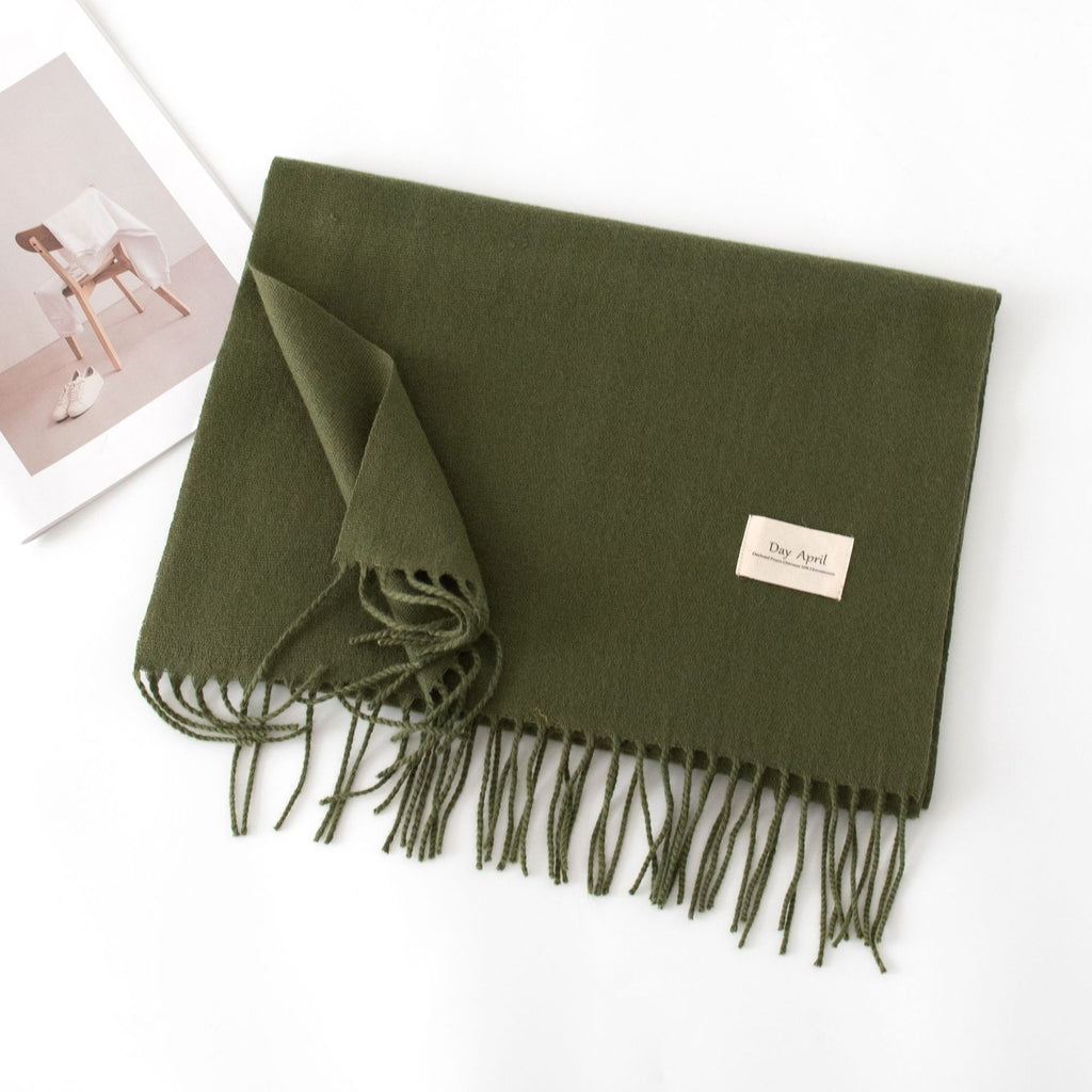 Soft Solid Tassel Blanket Scarf - 26olive
