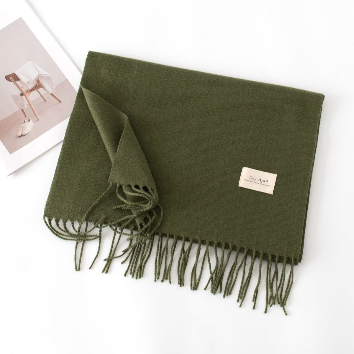 Soft Solid Tassel Blanket Scarf - 26olive