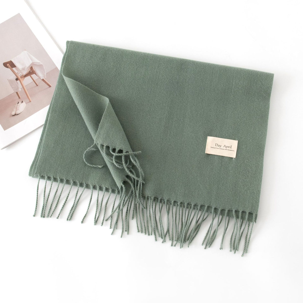 Soft Solid Tassel Blanket Scarf - 27sage