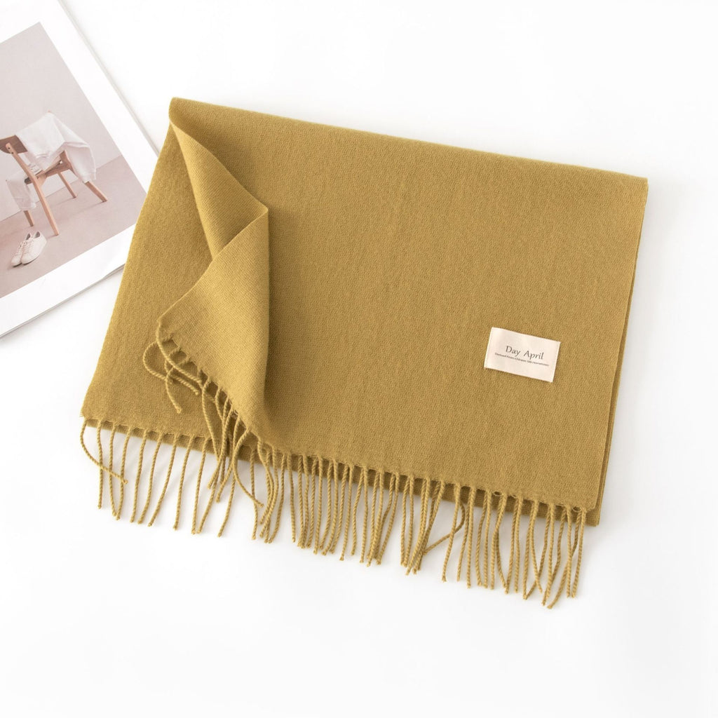 Soft Solid Tassel Blanket Scarf - 28mustard