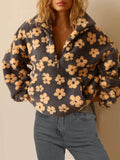 Floral Sherpa Quarter Zip Oversized Pullover - Grey