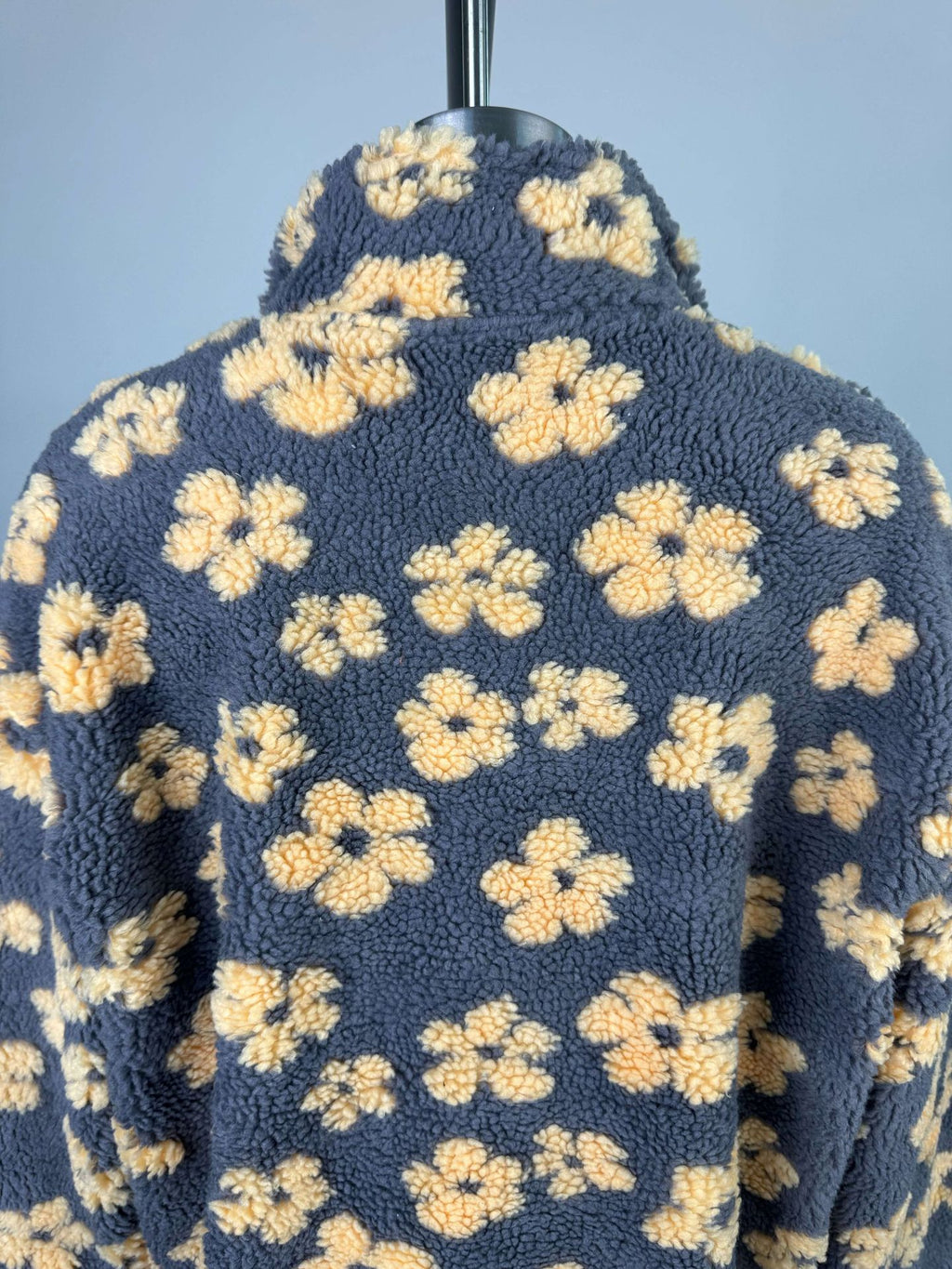 Floral Sherpa Quarter Zip Oversized Pullover - Grey - 5