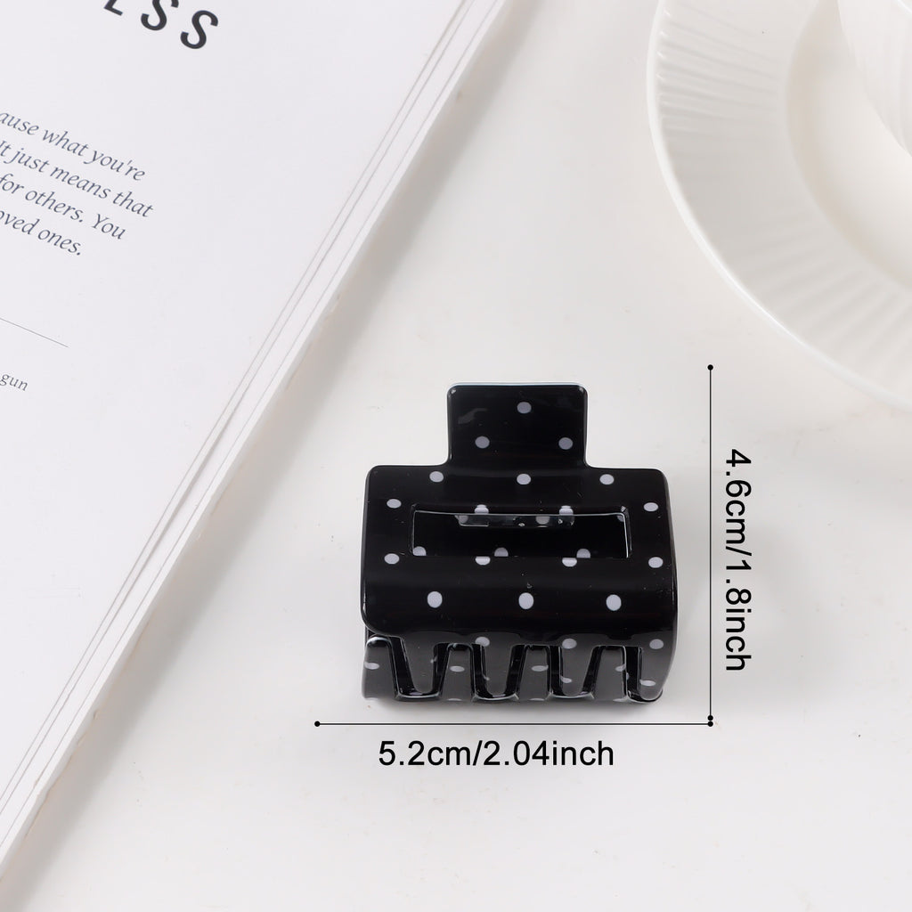 Polka Dot Rectangle Hair Claw Clip - Black01