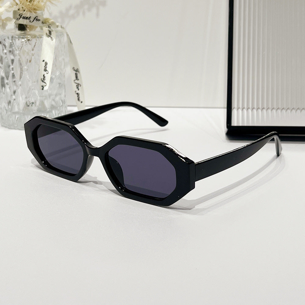 Angular Hexagon Slim Frame Sunglasses - Black