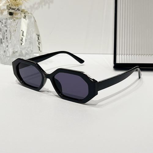 Angular Hexagon Slim Frame Sunglasses - Black