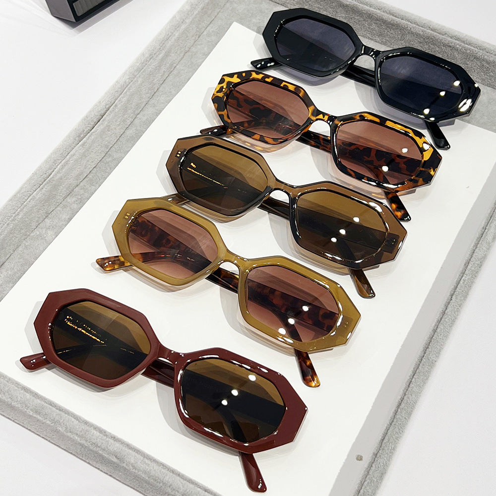 Angular Hexagon Slim Frame Sunglasses - Black - 1