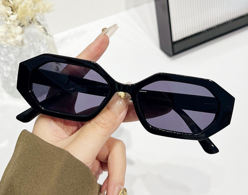 Angular Hexagon Slim Frame Sunglasses - Black - 2