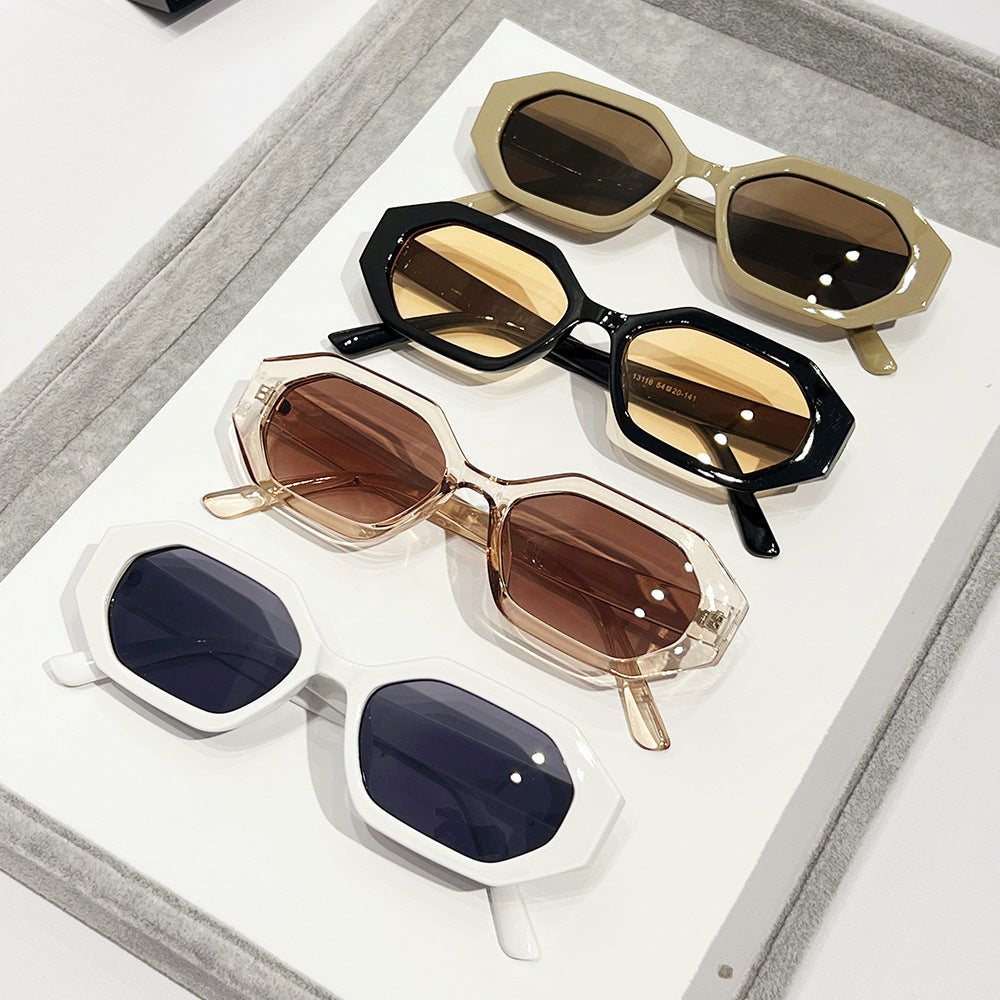 Angular Hexagon Slim Frame Sunglasses - Black - 3