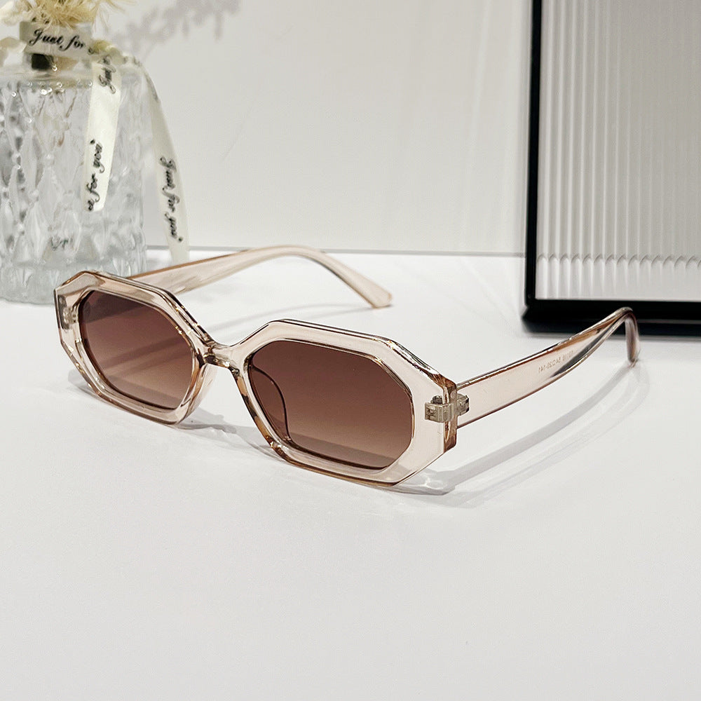 Angular Hexagon Slim Frame Sunglasses - Champagne