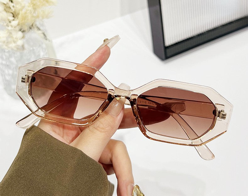 Angular Hexagon Slim Frame Sunglasses - Champagne - 1
