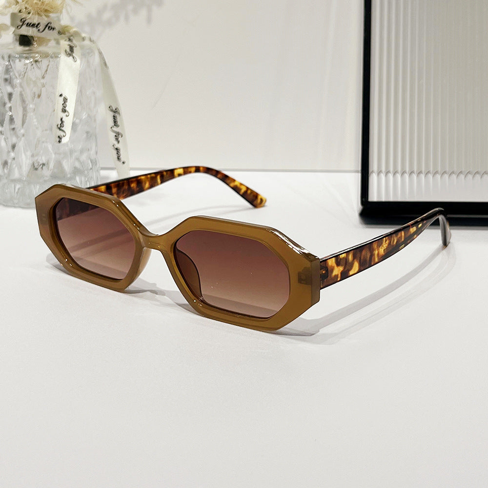 Angular Hexagon Slim Frame Sunglasses - Jelly tea