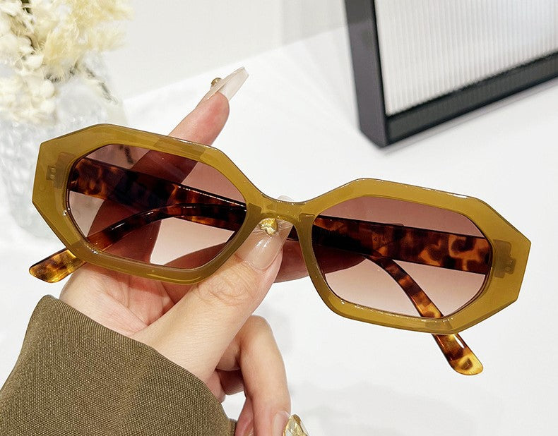 Angular Hexagon Slim Frame Sunglasses - Jelly tea - 1