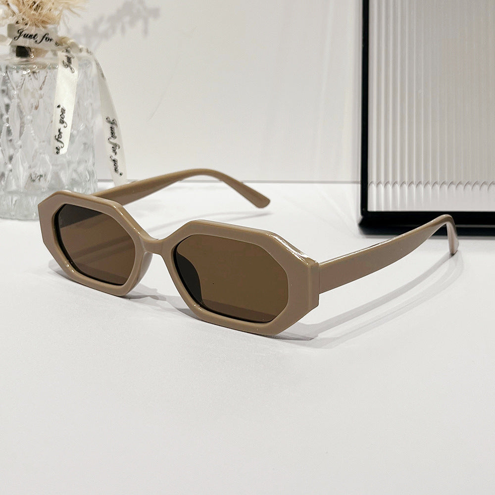 Angular Hexagon Slim Frame Sunglasses - Khaki