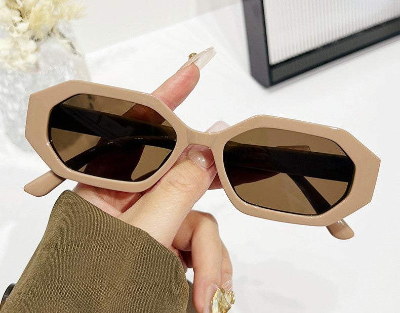 Angular Hexagon Slim Frame Sunglasses - Khaki - 1