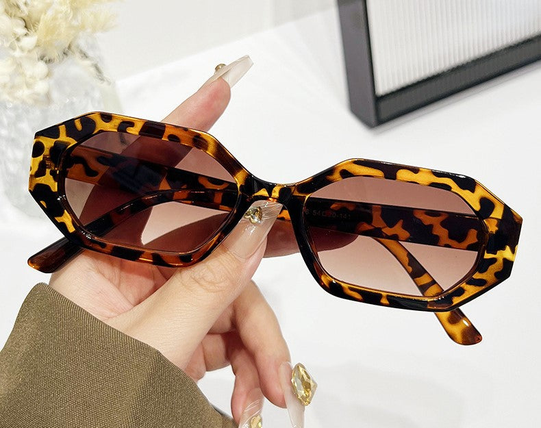 Angular Hexagon Slim Frame Sunglasses - Leopard - 1