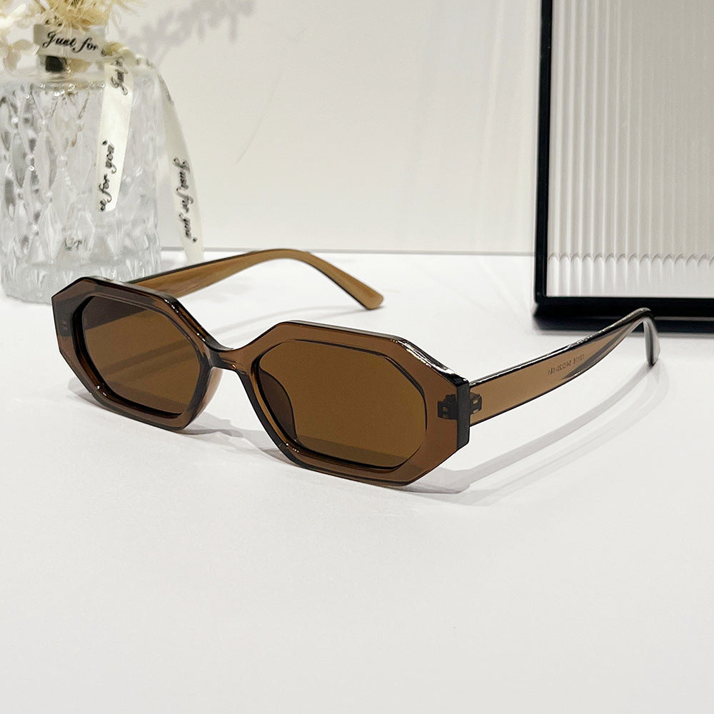 Angular Hexagon Slim Frame Sunglasses - Tea