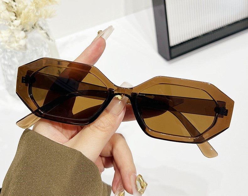 Angular Hexagon Slim Frame Sunglasses - Tea - 1