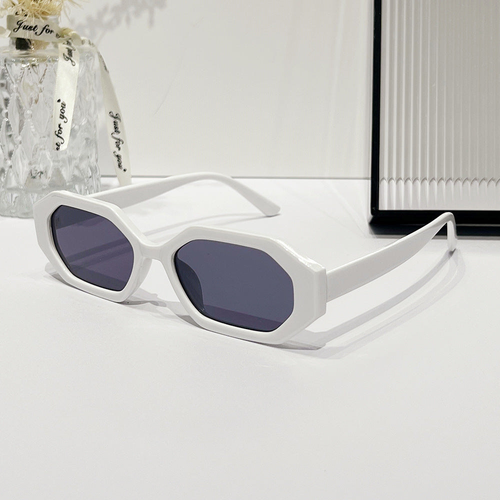 Angular Hexagon Slim Frame Sunglasses - White