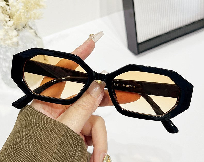 Angular Hexagon Slim Frame Sunglasses - Yellow - 1