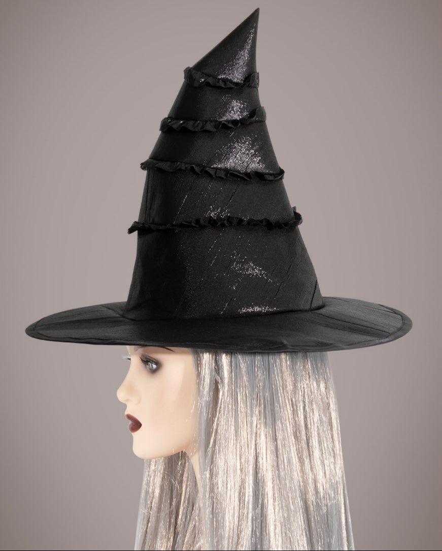 Pleated Satin Pointed Witch Hat - Black - 3