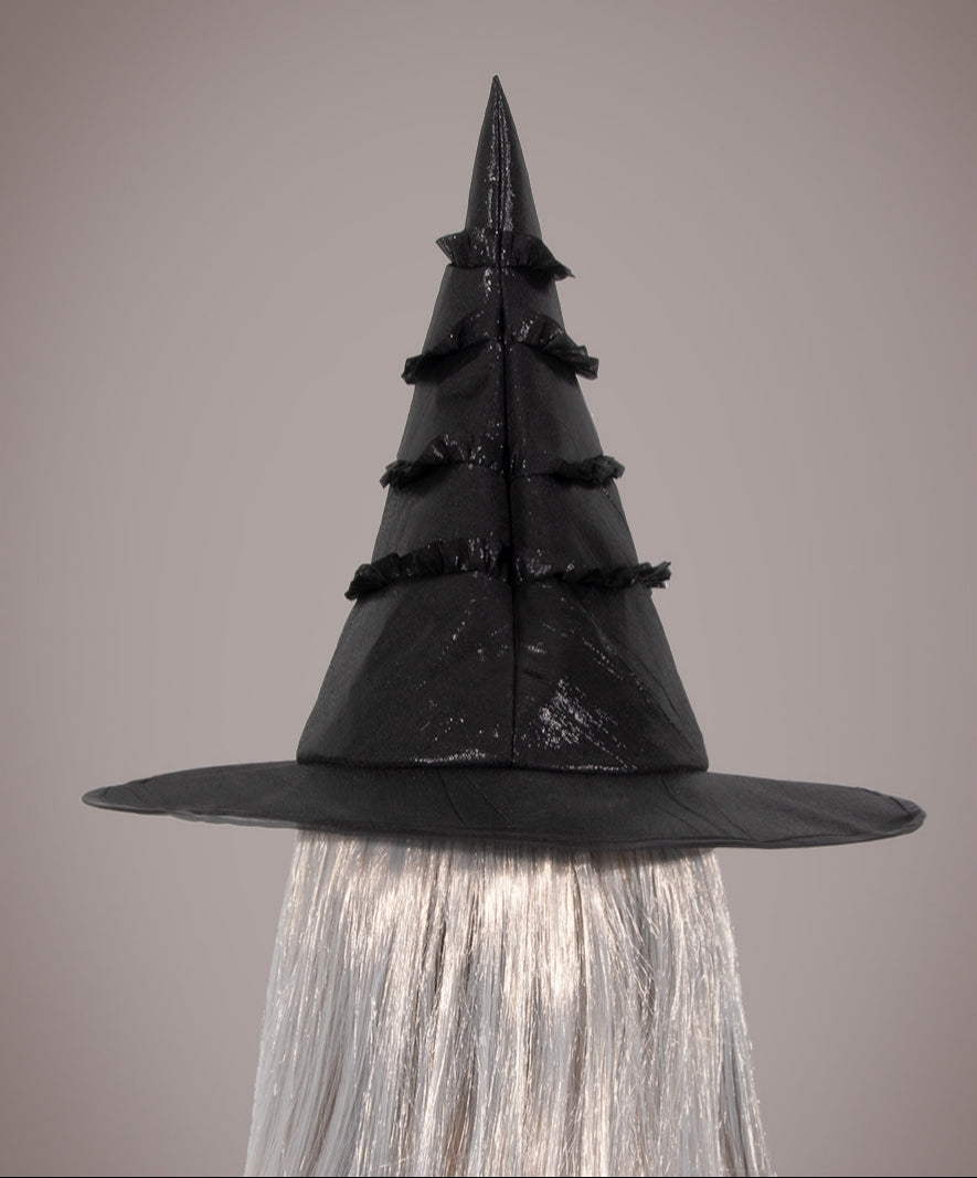 Pleated Satin Pointed Witch Hat - Black - 4