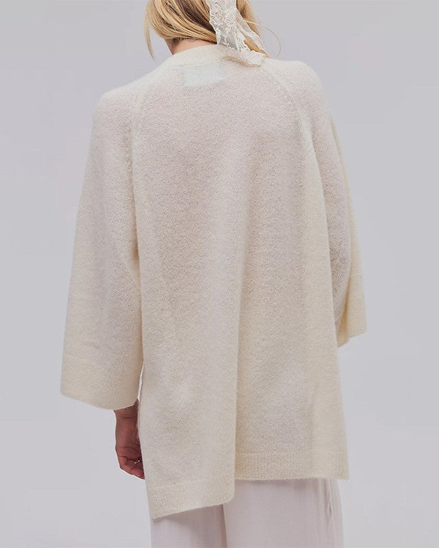 Oversized Tunic Sweater With Side Slits - Apricot - 1