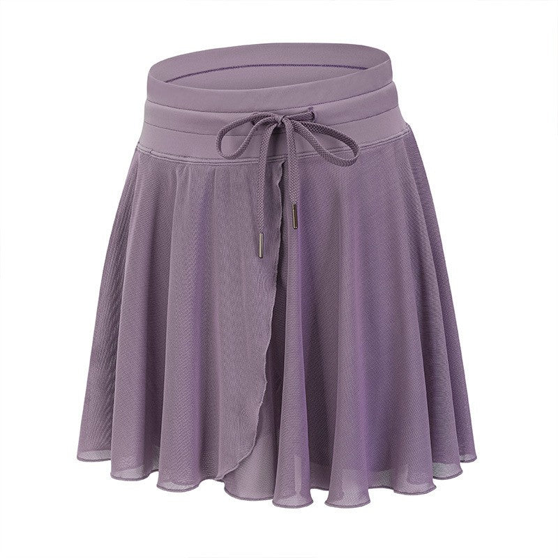 Flowy Mesh Drawstring High Waist Tennis Skort
