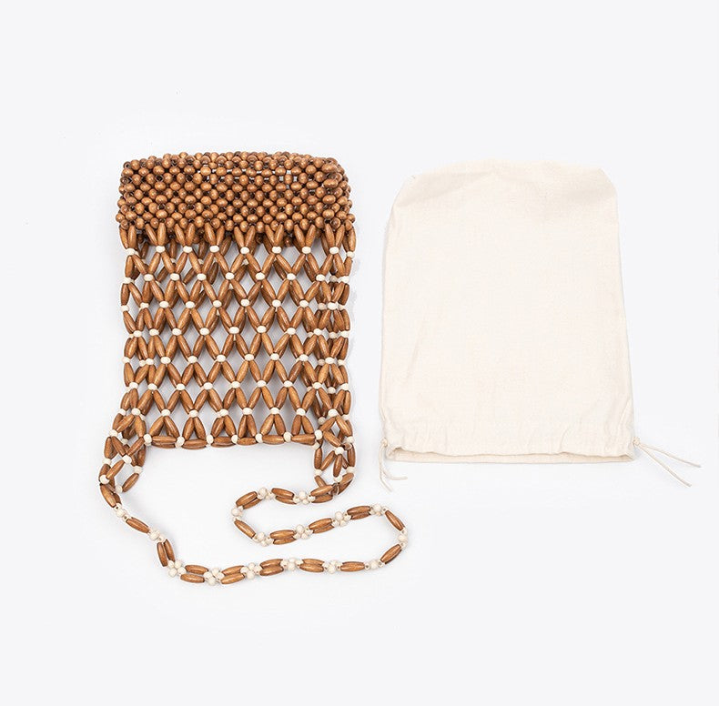 Beaded Lattice Shoulder Tote With Long Strap